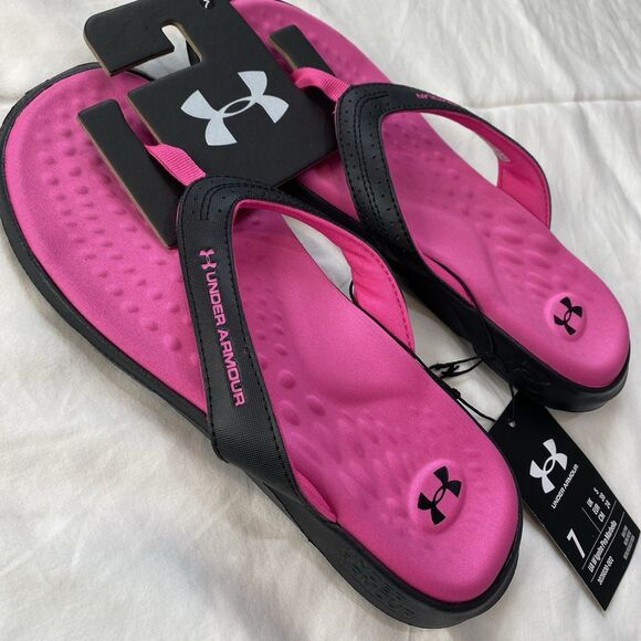 Under Armour sandals womens sz 7 pink/black flip flops New - Picture 3 of 10